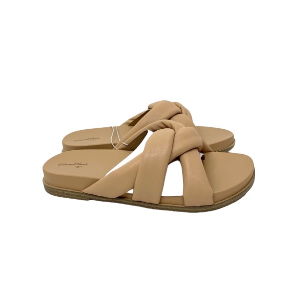 Universal Thread Cosette Puffed Woven Faux Leather Strap Tan Slide Sandals NIB